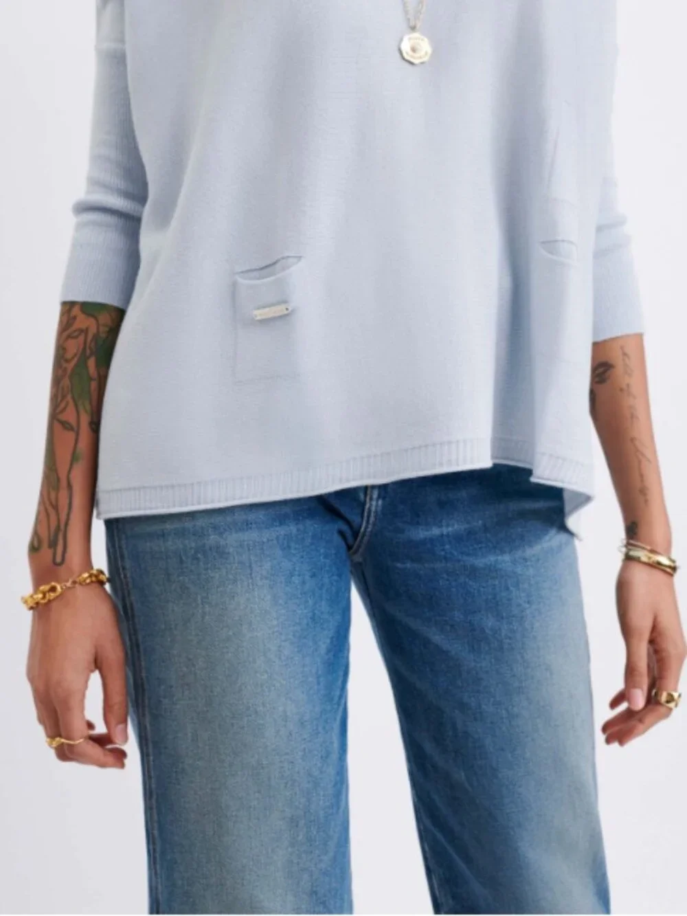 MERSEA Catalina Sky Blue Crewneck Relaxed Fit Coastal Dolman Sweater One Size